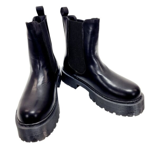 WOMENS Black Platform Chelsea Slip on Chunky Ankle Boots Size 10 - Picture 6 of 13